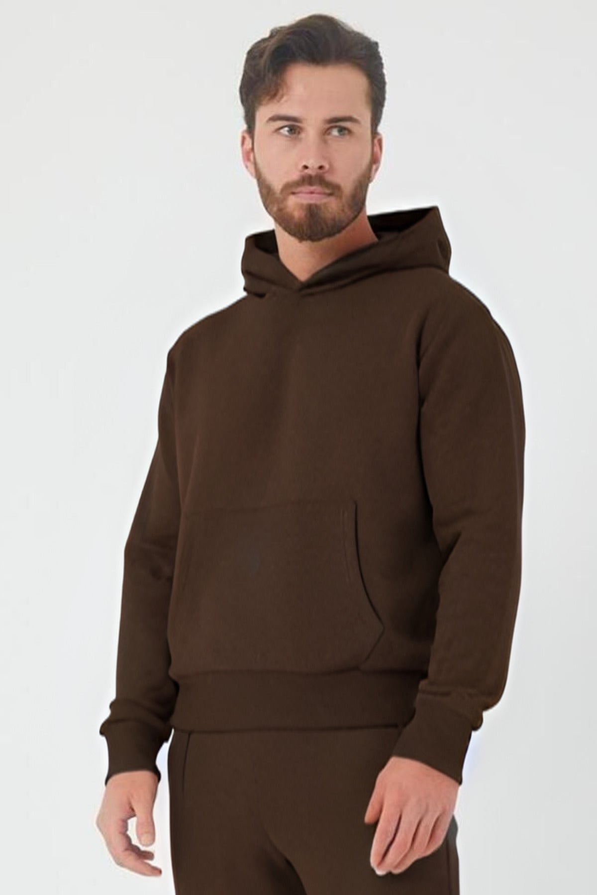 Erkek Trend Model Kanguru Cep Sweatshirt - Kahverengi - 1