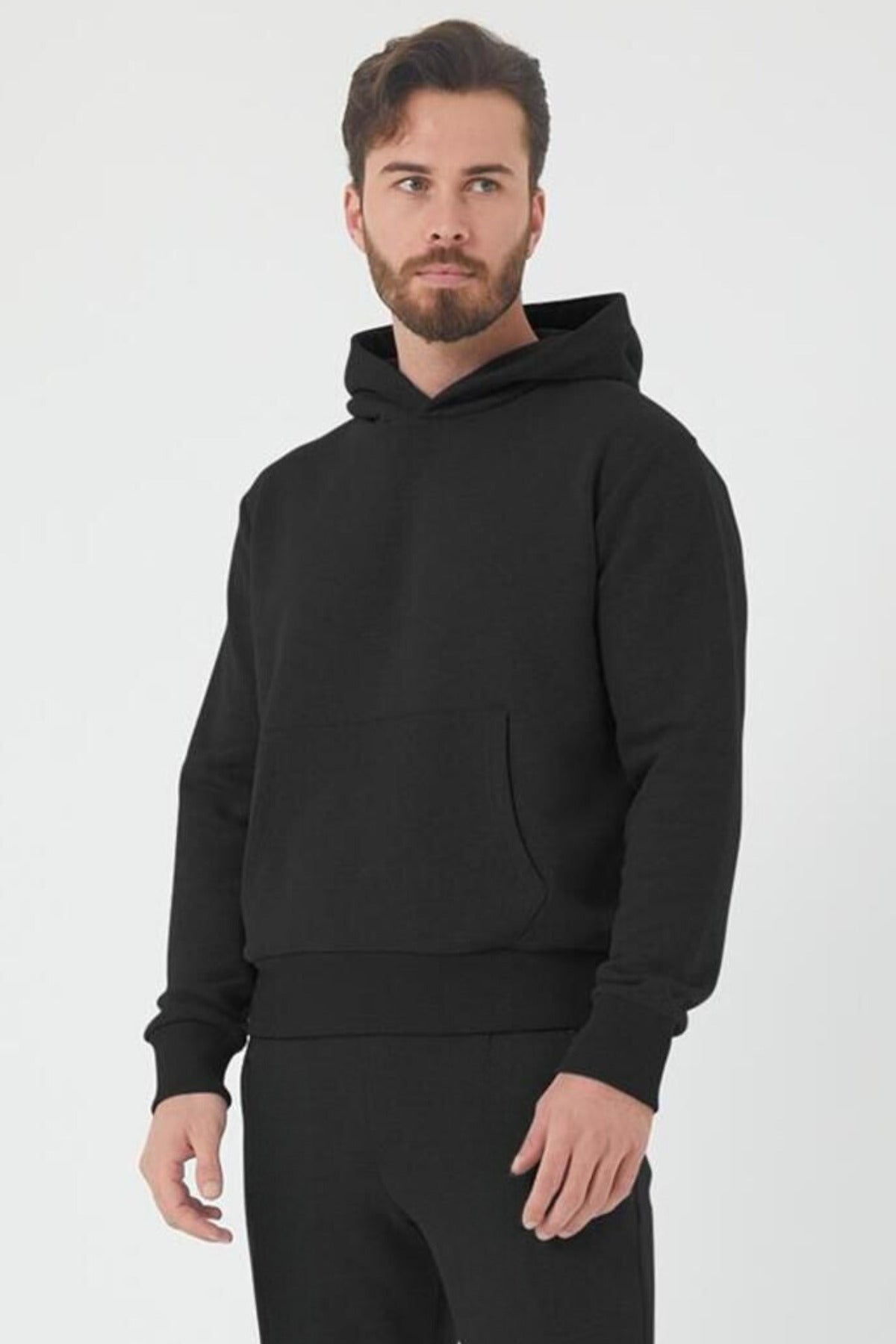 Erkek Trend Model Kanguru Cep Sweatshirt - Siyah - 1