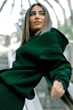 Kadın Pamuklu Bisiklet Yaka Sweatshirt - Yeşil - 2