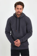 Erkek Kapşonlu Kanguru Cepli̇ 3 İ̇pli̇k Kalin Sweatshi̇rt - Füme - 6