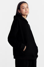 Kadın Baskısız Düz İ̇çi Şardonlu Kalın Kışlık Sweatshirt - Siyah - 2