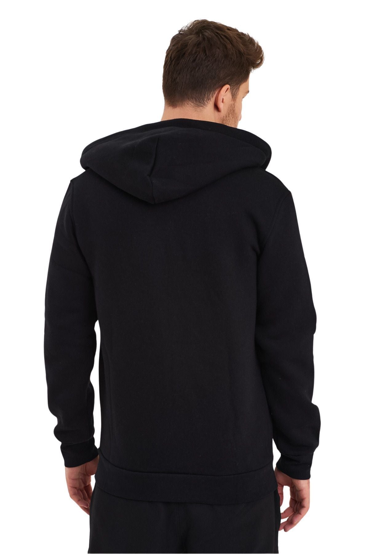 Unisex Si̇yah Tam Fermuarlı Hırka Sweatshirt Kapşonlu Kanguru Cepli Kadın Erkek - Siyah - 6