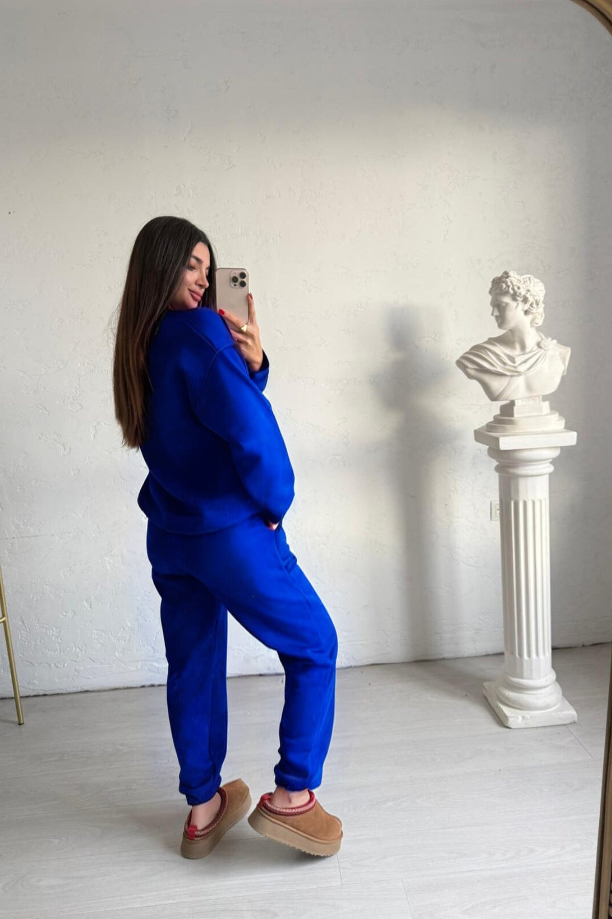 Kadın 3 İ̇plik Oversize Bisiklet Yaka Eşofman Takımı - Saks Mavisi - 2