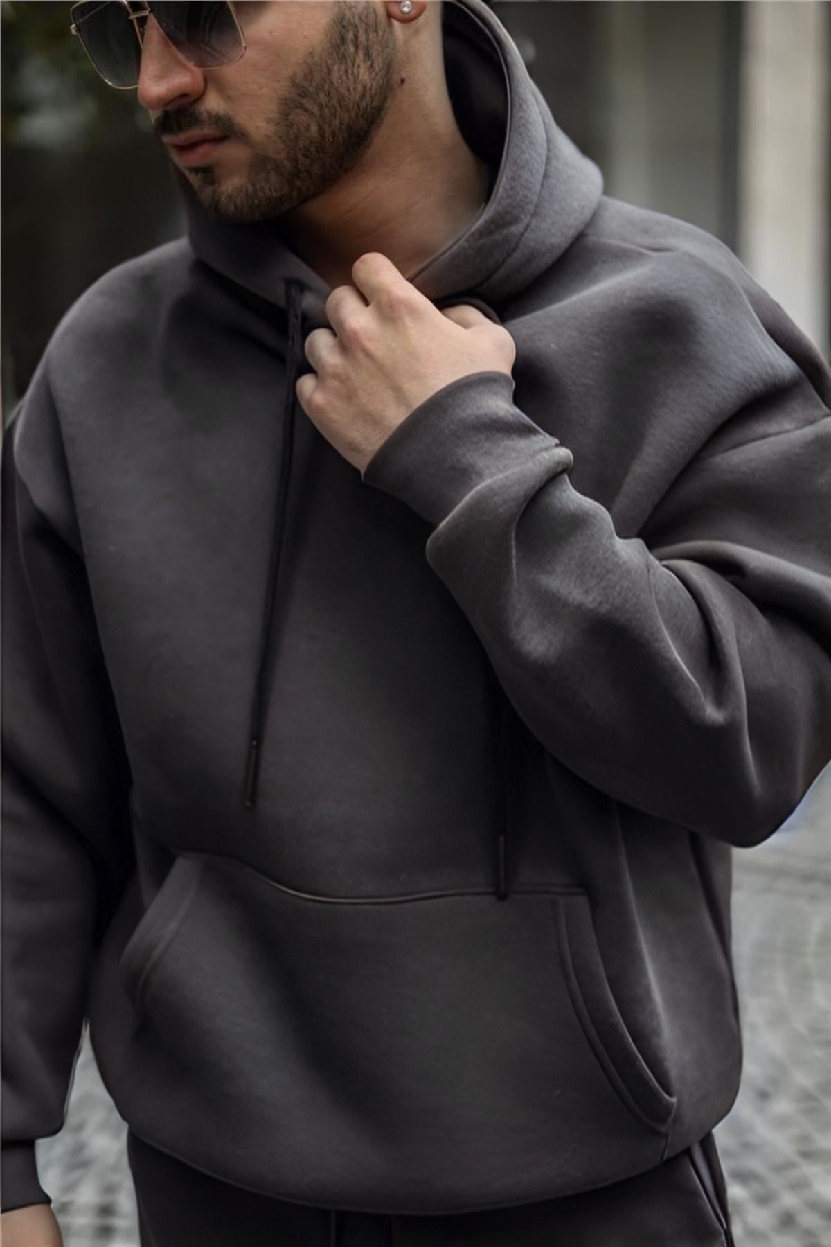 Özel Seri Kapüşonlu Hoodie Streetwear Sweatshirt - Füme - 3