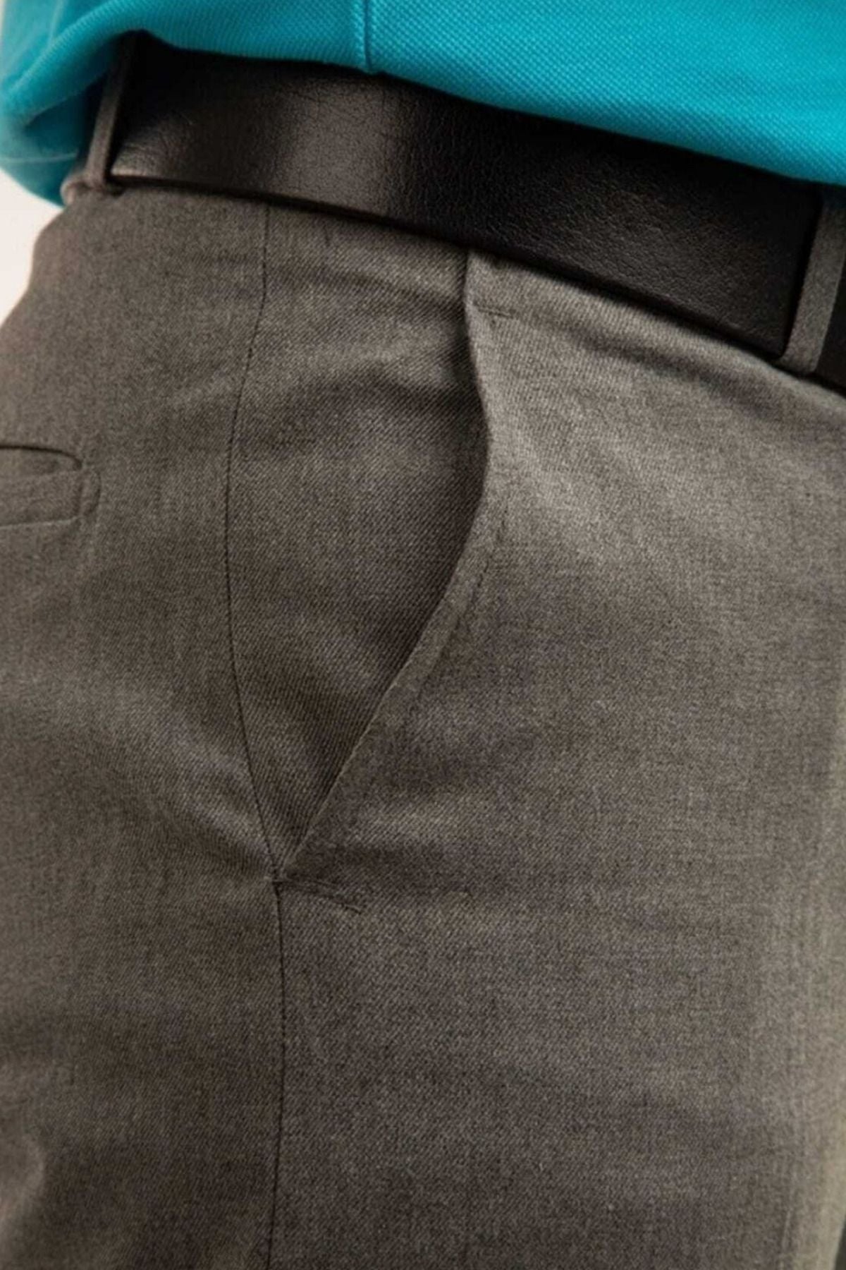 Erkek Lise Okul Regular Esnek Likralı Bilek Boy Kumaş Pantolon - Gri - 3