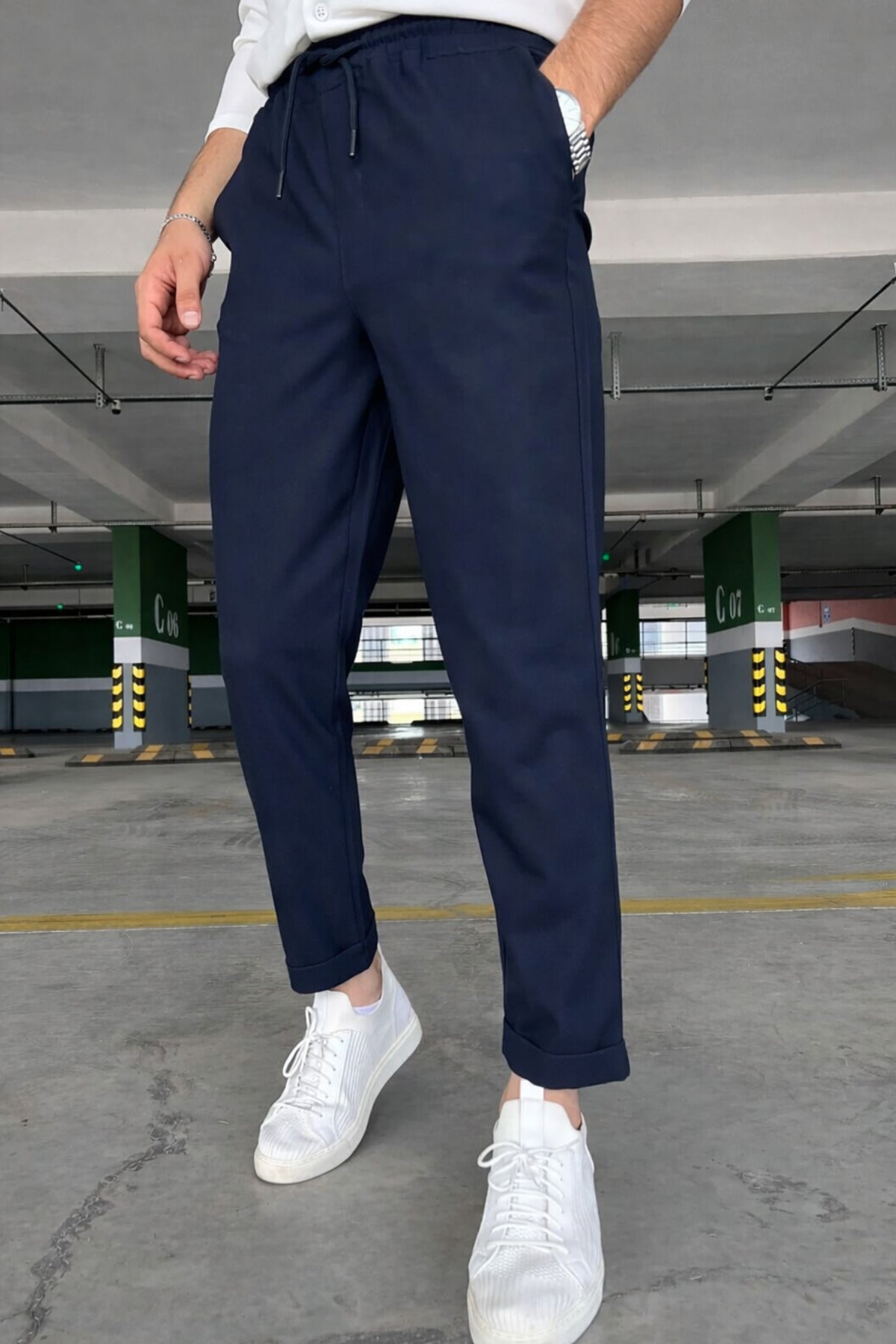 Erkek Regular Fit Beli Lastikli Bağcıklı Jogger Yan Cepli Rahat Kesim Pantolon - Lacivert - 2