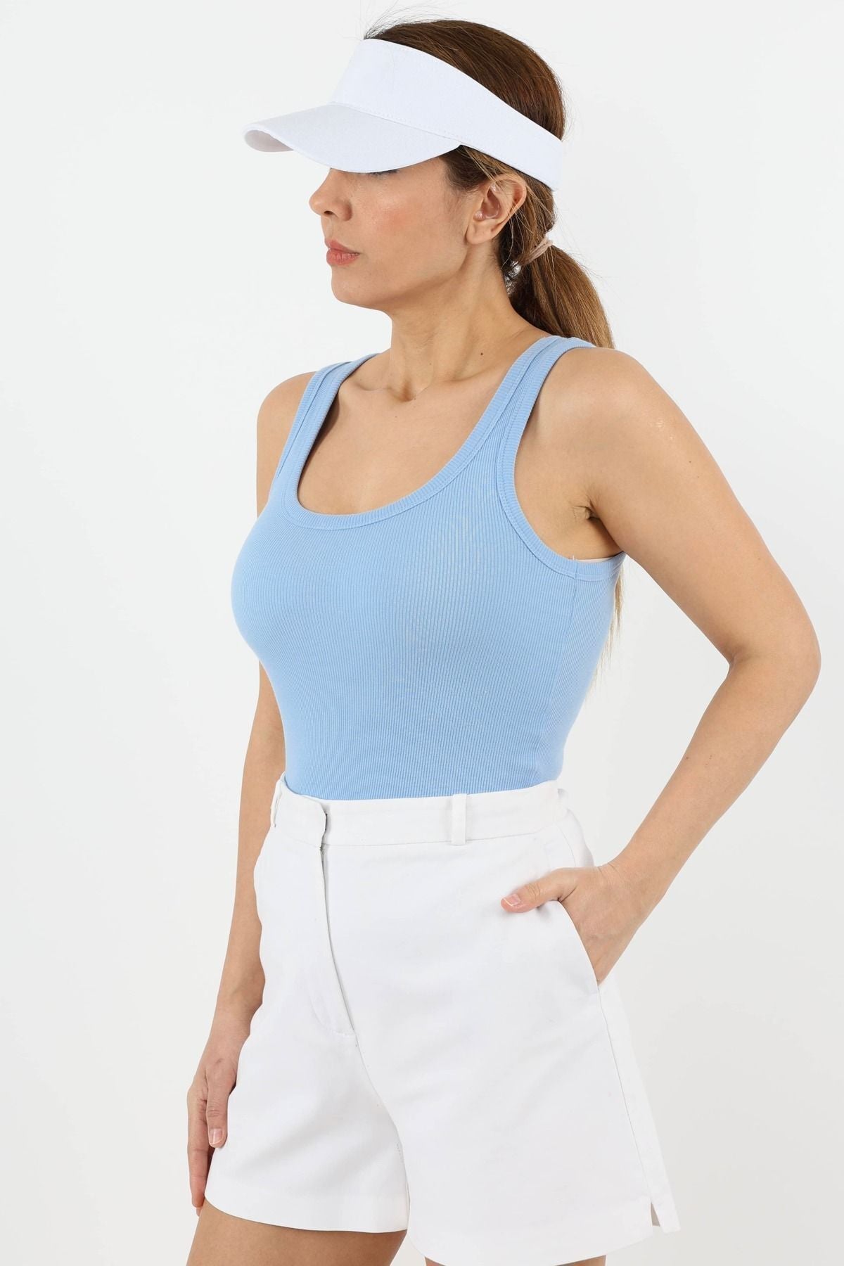 Kadın Bebe Mavi̇ Fitilli Kalın Askılı Basic Örme Atlet - Bebe Mavisi - 2