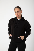 Kadın Siyah İ̇çi Polar Sweatshirt Kapşonlu Cepli Günlük Stil Oversize Black Hoodie - Siyah - 3