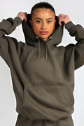 Kapuşonlu 3 İplik Sweatshirt - Haki - 1