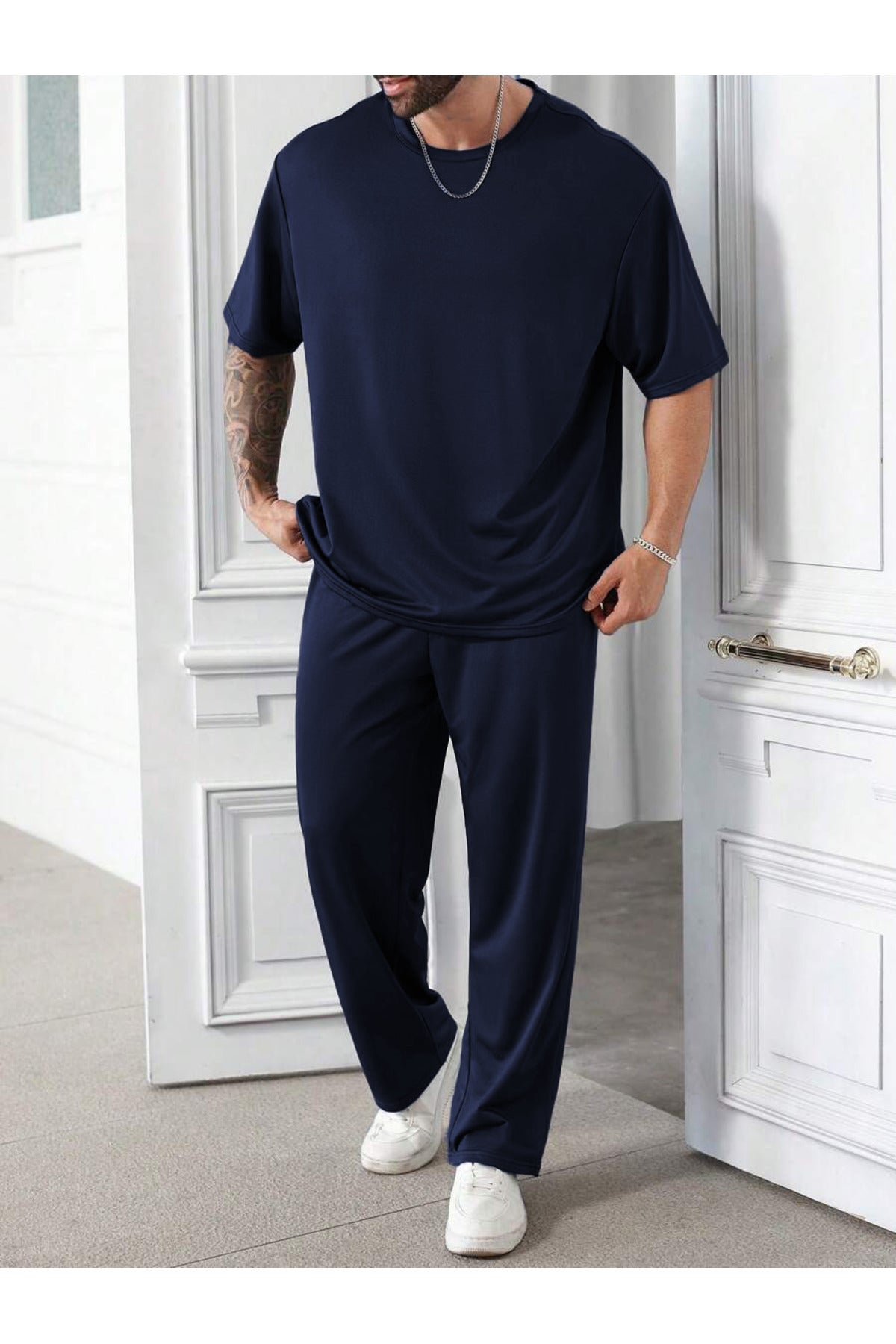 Erkek Bisiklet Yaka Pijama Takımı - Lacivert - 3