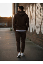 Erkek 3 İ̇pli̇k Fermuarli Kapüşonlu Oversi̇ze Sweatshirt Jogger Eşofman Takimi - Kahverengi - 2