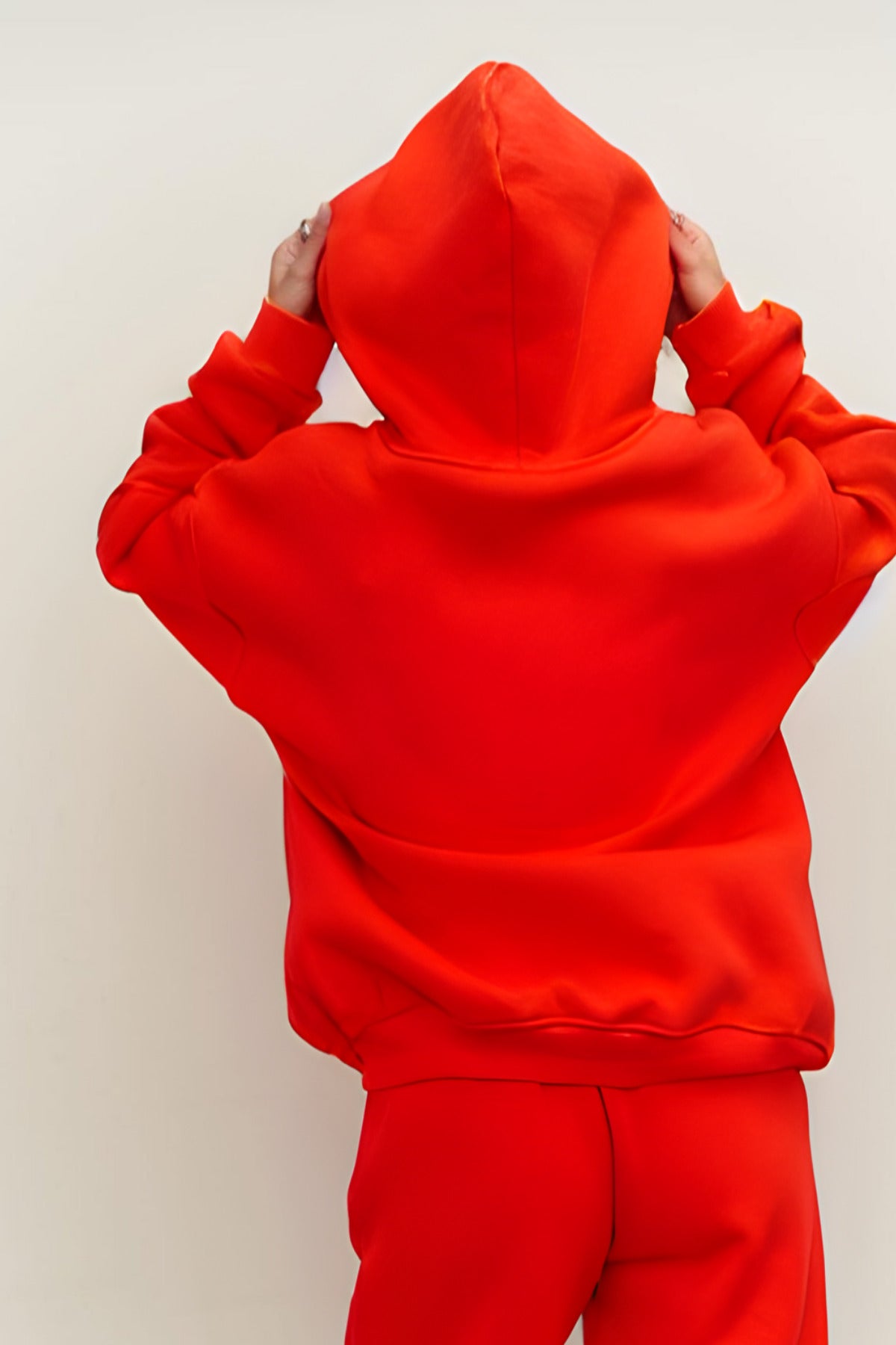 Kadın 3 İ̇plik İ̇çi Pamuklu Kanguru Cep Regular İ̇çi Pamuklu Oversize Sweatshirt - Kırmızı - 3
