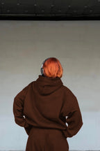 Erkek Baskısız Basiz Düz Kapşonlu Sweatshirt - Kahverengi - 3