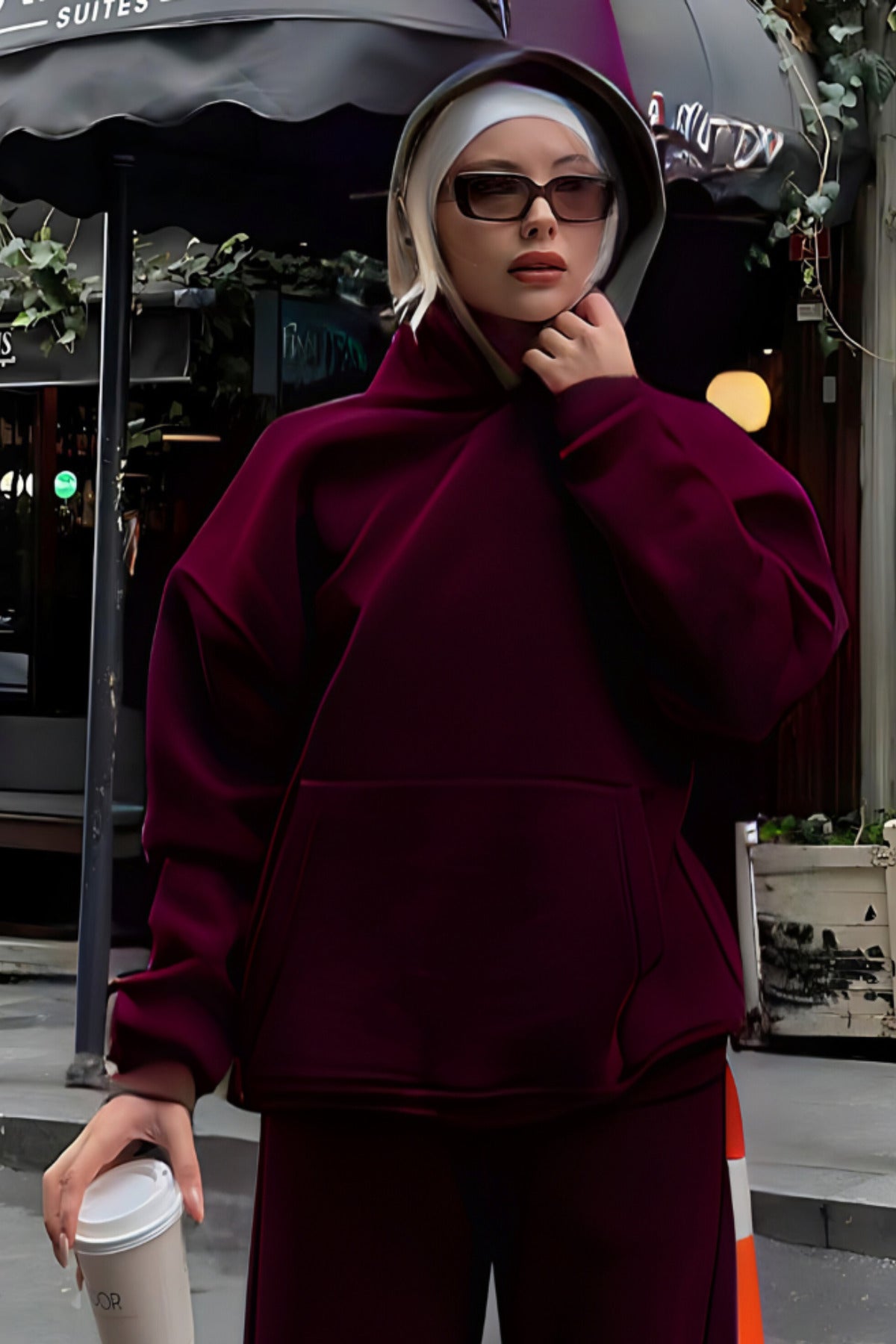 Premium Kalite 3 İplik Sweatshirt Kapuşonlu - Bordo - 3