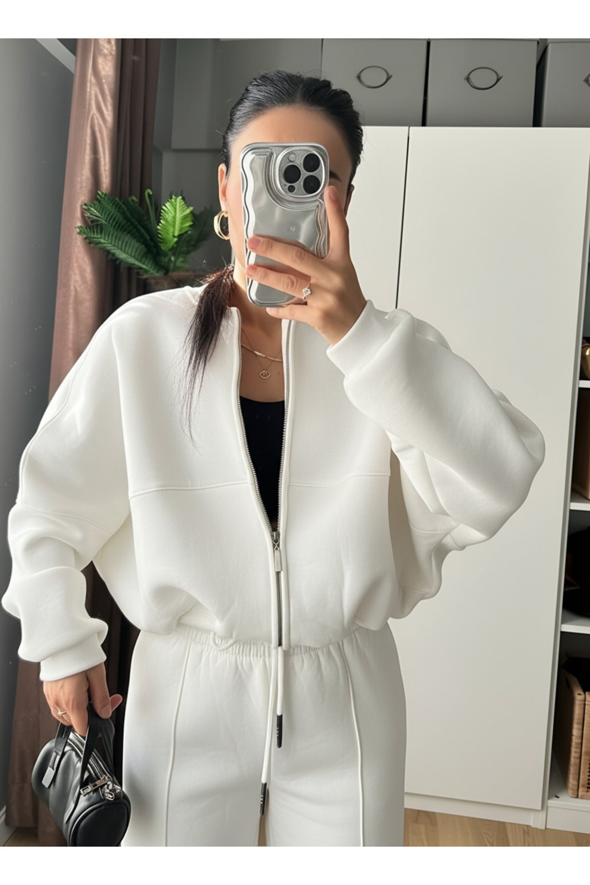 Kadin Casual Bomber Takim - Beyaz - 2