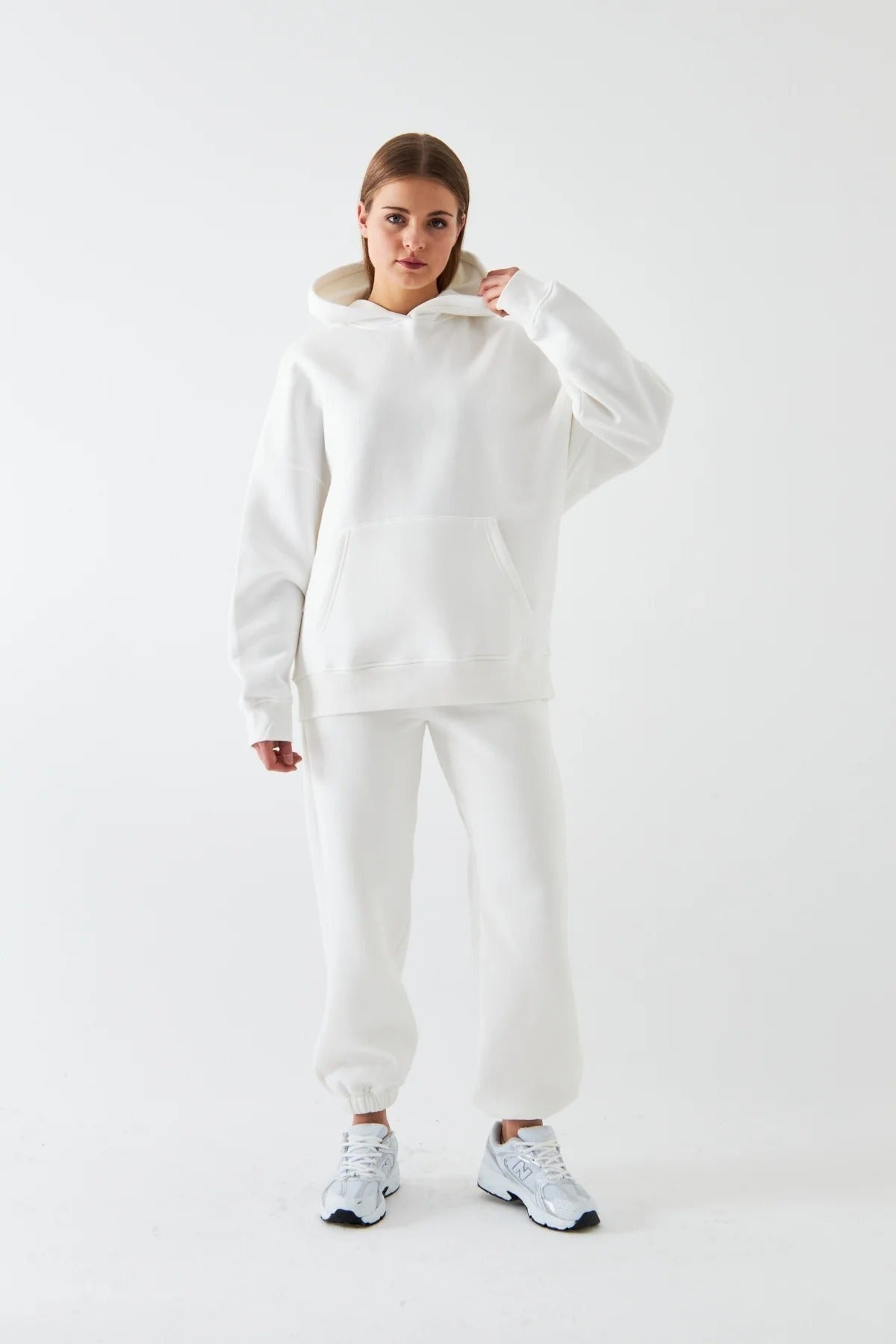 Kadın Oversize Basic Eşofman Takımı - Beyaz - 1