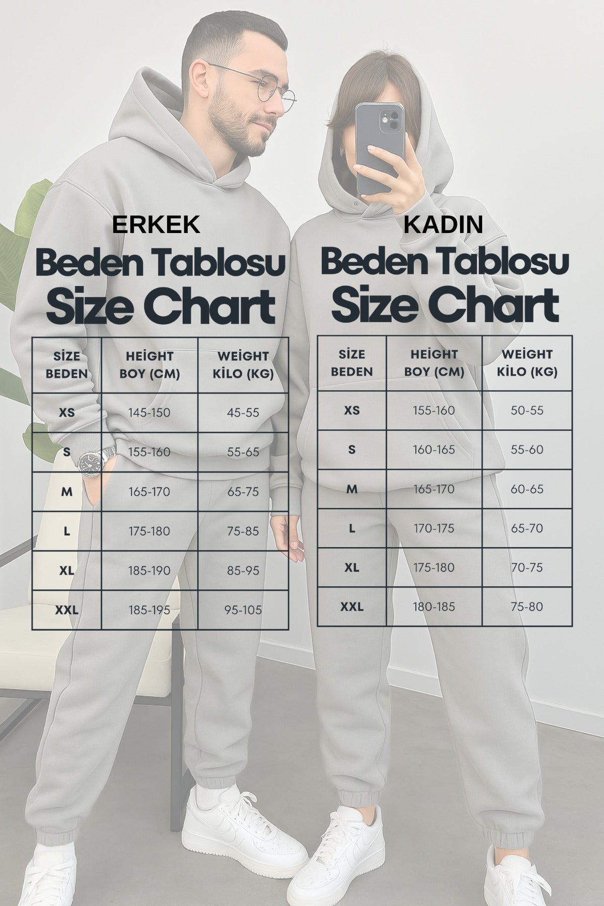 Kadın Erkek Trend Model Çiftlere Özel 3 İplik Oversize Kışlık Kalın Eşofman Takımı (tekli̇) - Black - 3