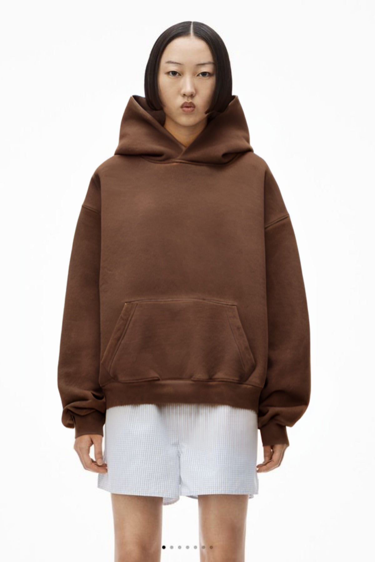 Kadın Kanguru Cep Regular Kalıp 3 İ̇plik Şardonlu Baskısız Okul Sweatshirt - Kahverengi - 1