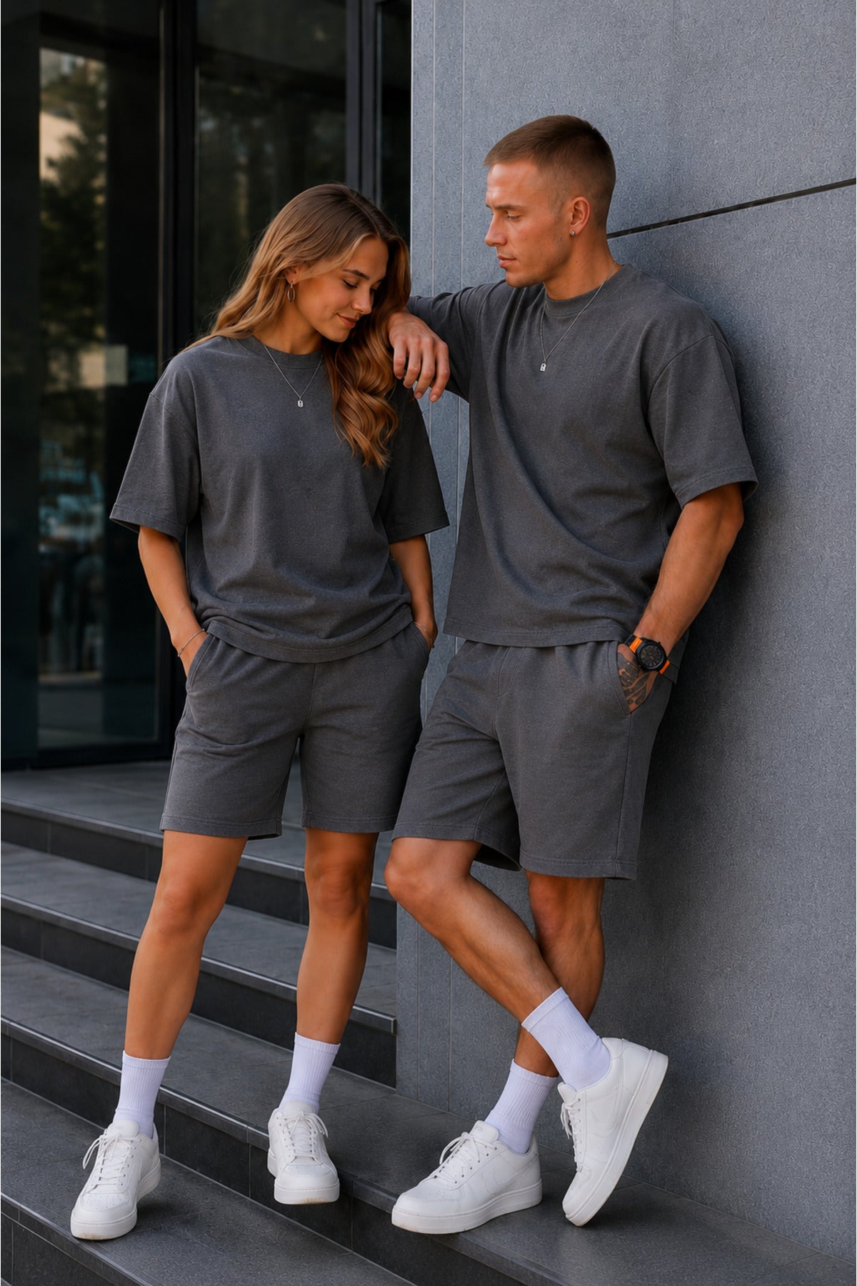 Unisex Kadın Erkek Oversize 2 İ̇plik Pamuklu Modal Penye Premium Rahat Kalıp Yazlık Yeni Sezon Şortlu Takım (tekli̇) - Füme - 2