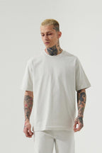 Erkek Oversize Rahat Penye T-shirt - Beyaz - 1
