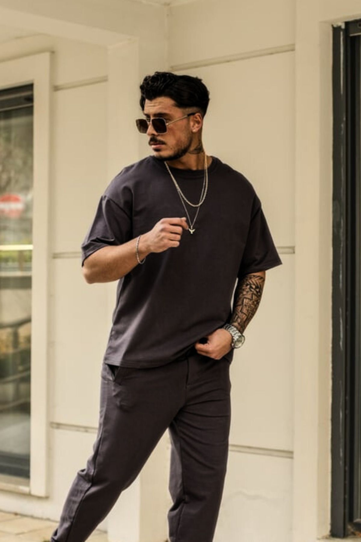 Erkek Füme Kısa Kol Yazlık Pamuklu Pijama Takımı - Füme - 2