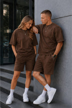 Unisex Kadın Erkek Oversize 2 İ̇plik Pamuklu Modal Penye Premium Rahat Kalıp Yazlık Yeni Sezon Şortlu Takım (tekli̇) - Kahverengi - 2