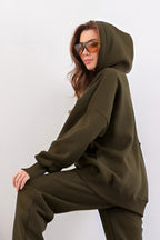 Kadın Esnek Rahat Kalıp Basic Model Sweatshirt - Haki - 3