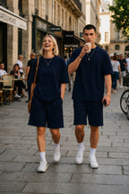 Unisex Kadin Erkek Çi̇ft Kullanimina Uygun Oversi̇ze Kisa Kollu Şort Takim (tek Adet ) - Lacivert - 2