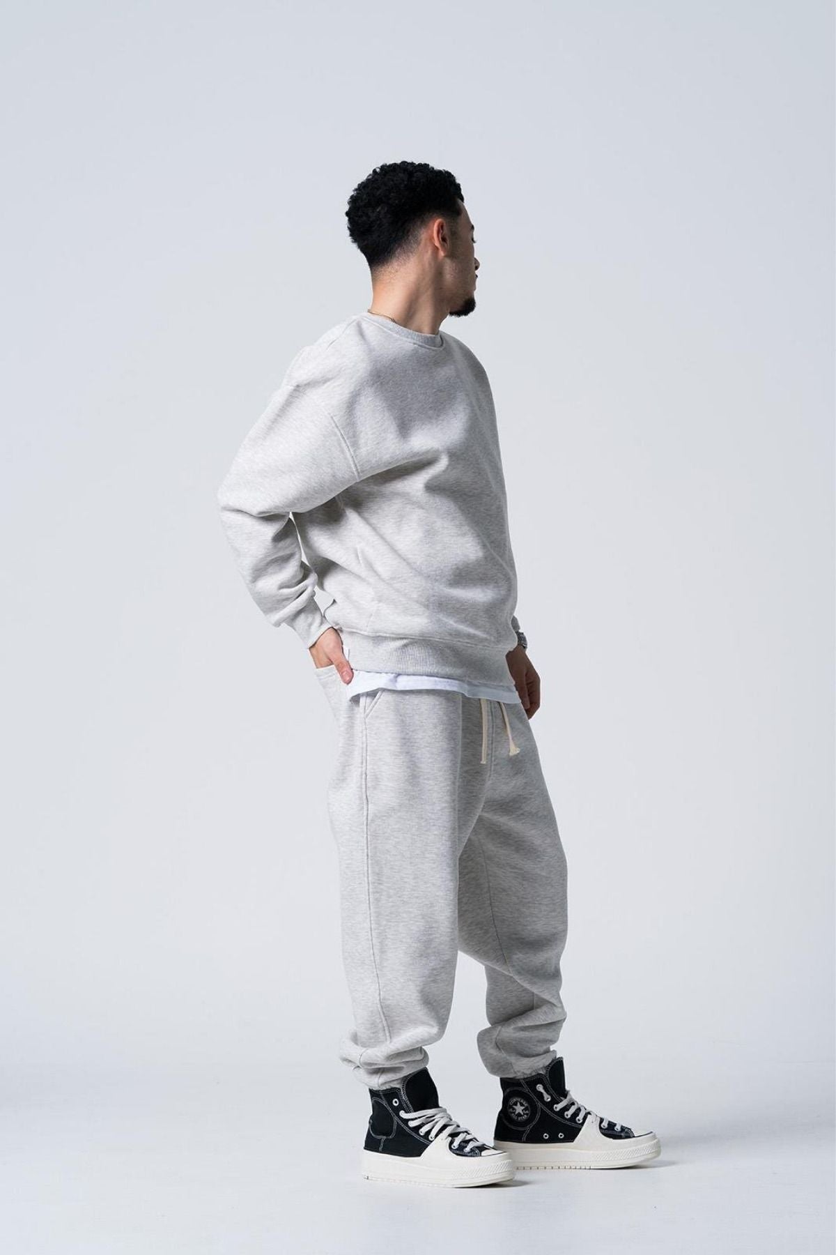 Basic Erkek Bisiklet Yaka Sweat Ve Eşofman Takım - Gri - 3