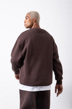 Erkek Bi̇si̇klet Yaka Oversi̇zed 3 İ̇pli̇k Kalin Sweatshi̇rt - KAHVE - 4