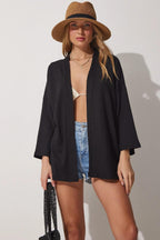 Kadın Si̇yah Kimono Üst Basic Yazlık Plaj Ürünü - Siyah - 3