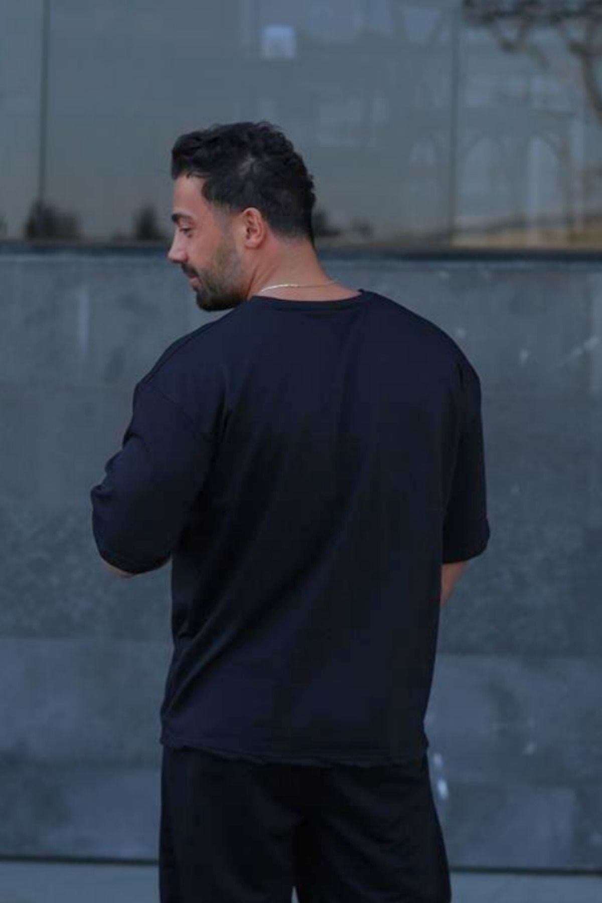 Erkek Oversize Pamuklu Nefes Alan T-shirt - Antasit Melanj - 2