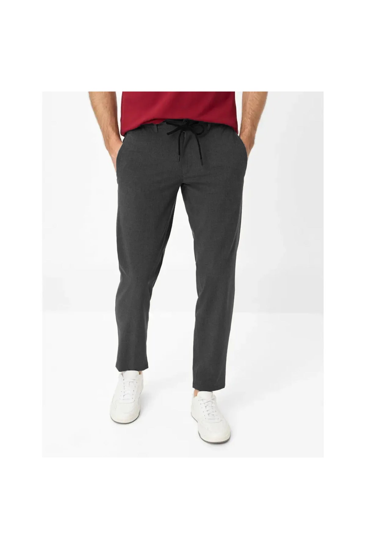 Erkek Beli Bağlamalı Likralı Lise Okul Pantolonu - Füme - 1