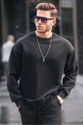 Erkek Bisiklet Yaka 3 İ̇plik Sweatshirt - Siyah - 1