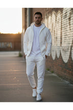 Erkek 3 İ̇pli̇k Fermuarli Kapüşonlu Oversi̇ze Sweatshirt Jogger Eşofman Takimi - Beyaz - 3