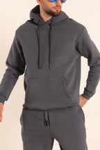 Erkek Rahat Kalın Pamuklu Kışlık Sweatshirt - Füme - 2