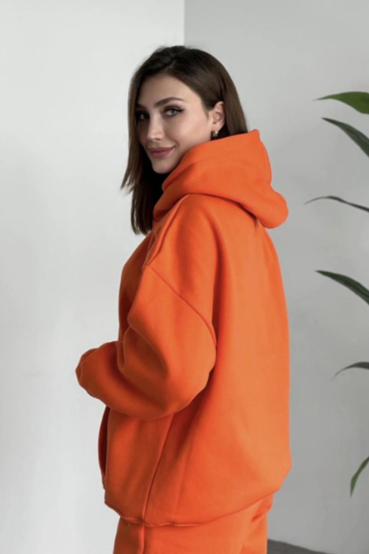 Kadın Kalın Mevsimlik Günlük Ve Spor Oversize Sweatshirt - Turuncu - 2