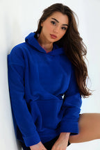 Kadın 3 İ̇plik Kanguru Cep Regular İ̇çi Pamuklu Oversize Okul Sweatshirt - Lacivert - 1