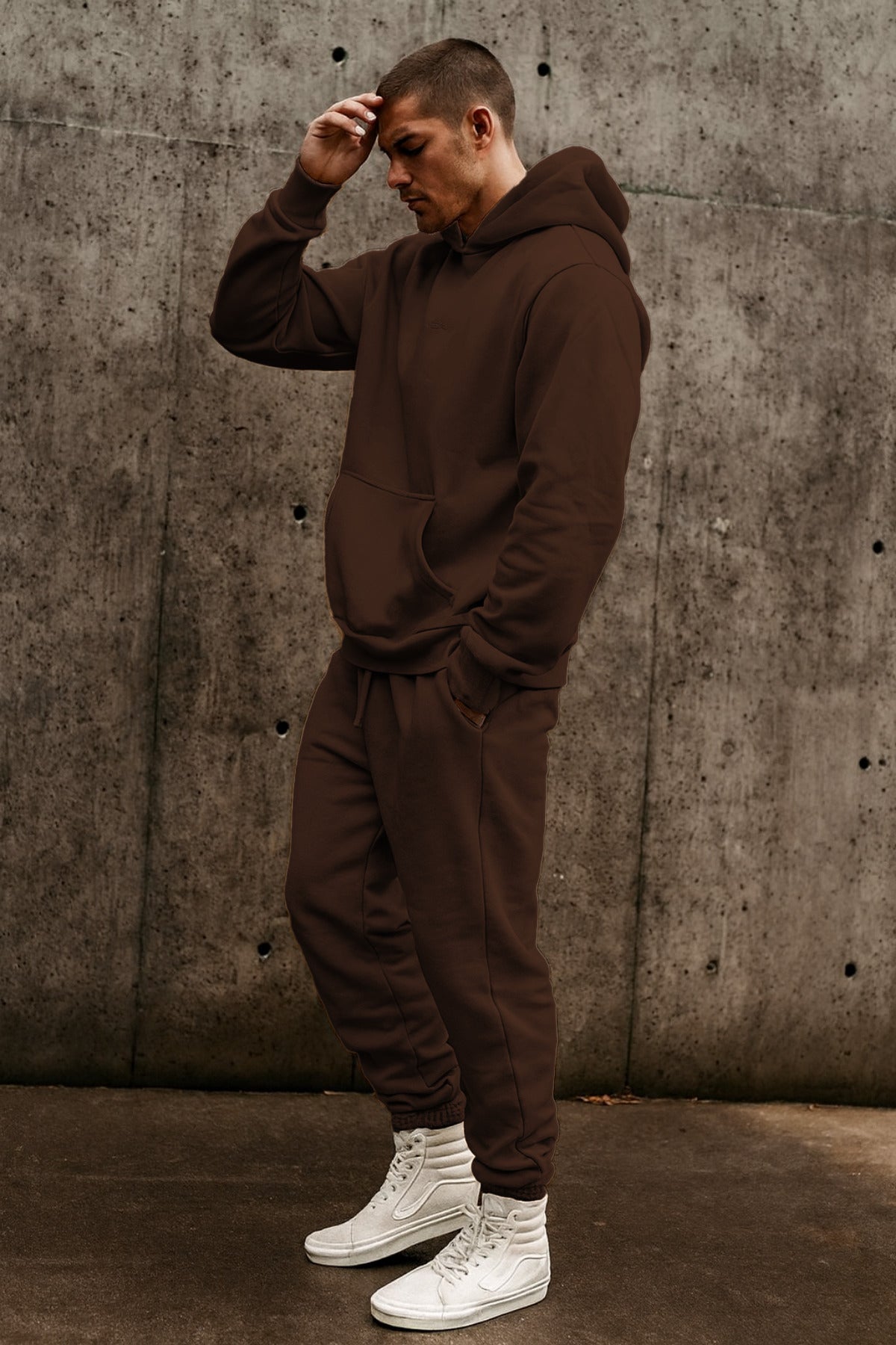 Erkek 3i̇pli̇k Jogger Baggy Kalip Hoodi̇e Eşofman Takimi - Kahverengi - 2