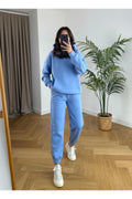 Kadin 3 İ̇pli̇k Oversi̇ze Premi̇um Sweatshi̇rt Eşofman Takimi - Bebe Mavi - 1