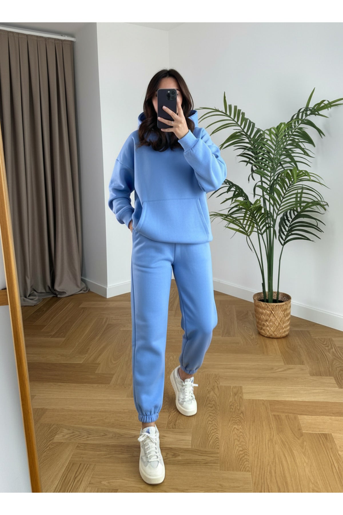 Kadin 3 İ̇pli̇k Oversi̇ze Premi̇um Sweatshi̇rt Eşofman Takimi - Bebe Mavi - 1