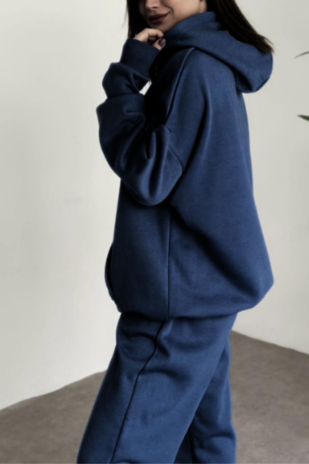 Kadın Lacivert Brooklyn Oversize Kapşonlu Alt Üst Eşofman Takımı - NavyBlue - 5