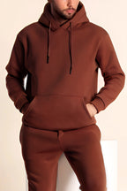 Erkek Rahat Kalın Pamuklu Kışlık Sweatshirt - Kahverengi - 2