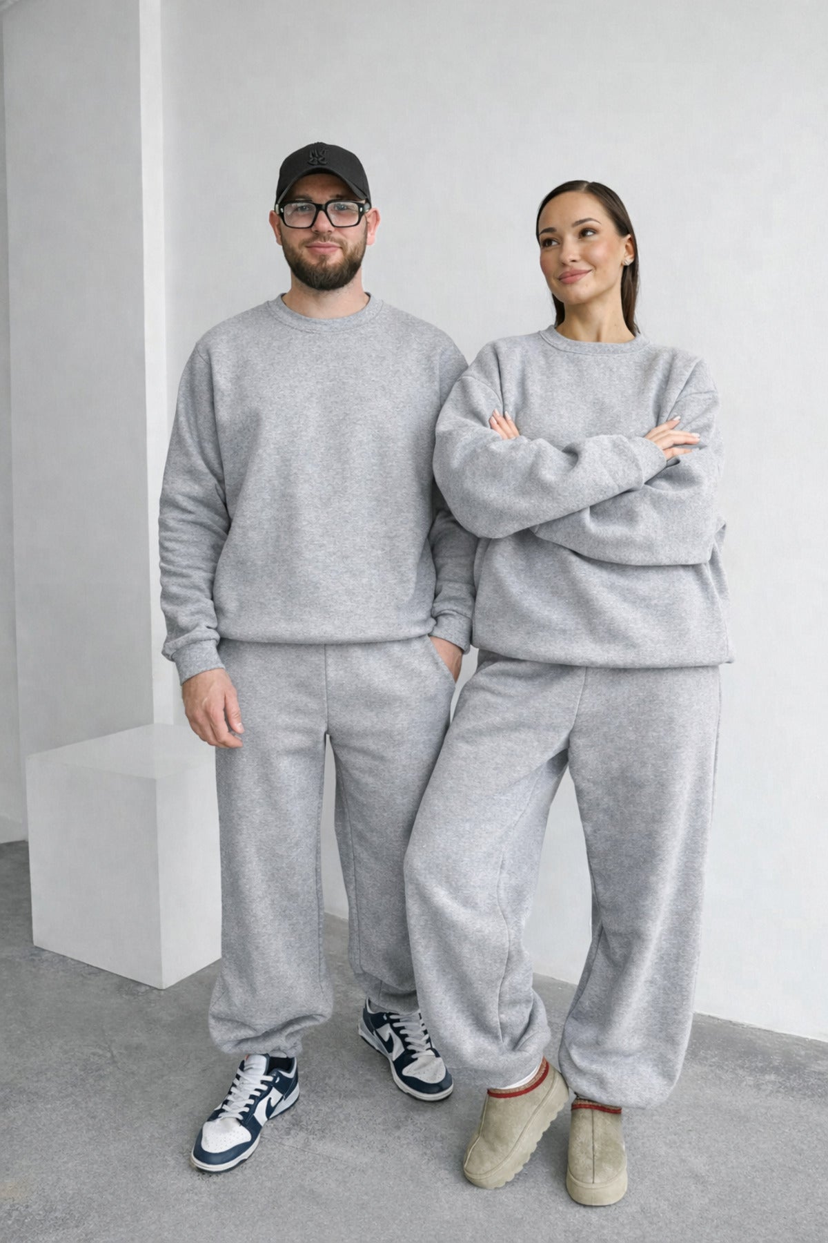 Unisex Gri̇melanj Çi̇ftleri̇n Kullanimina Uygun Bi̇si̇klet Yaka Eşofman Takimi (tekli̇) - Gri Melanj - 1