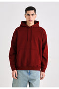 Erkek Düz Okul Lise Hoodie Sweatshirt - Kırmızı - 1