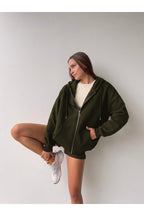 Kadın Haki Bol Salaş Basic Model Baskısız Hırka - Haki - 1