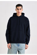 Erkek Düz Okul Lise Hoodie Sweatshirt - Lacivert - 1