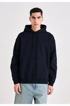 Erkek Düz Okul Lise Hoodie Sweatshirt - Lacivert - 1