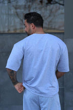 Erkek Oversize Pamuklu Nefes Alan T-shirt - Gri - 3