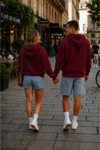 Unisex Kapüşonlu Oversize Full Fermuarli Rahat Kesi̇m Mevsi̇mli̇k Yeni̇ Sezon Günlük Hirka - Bordo - 4
